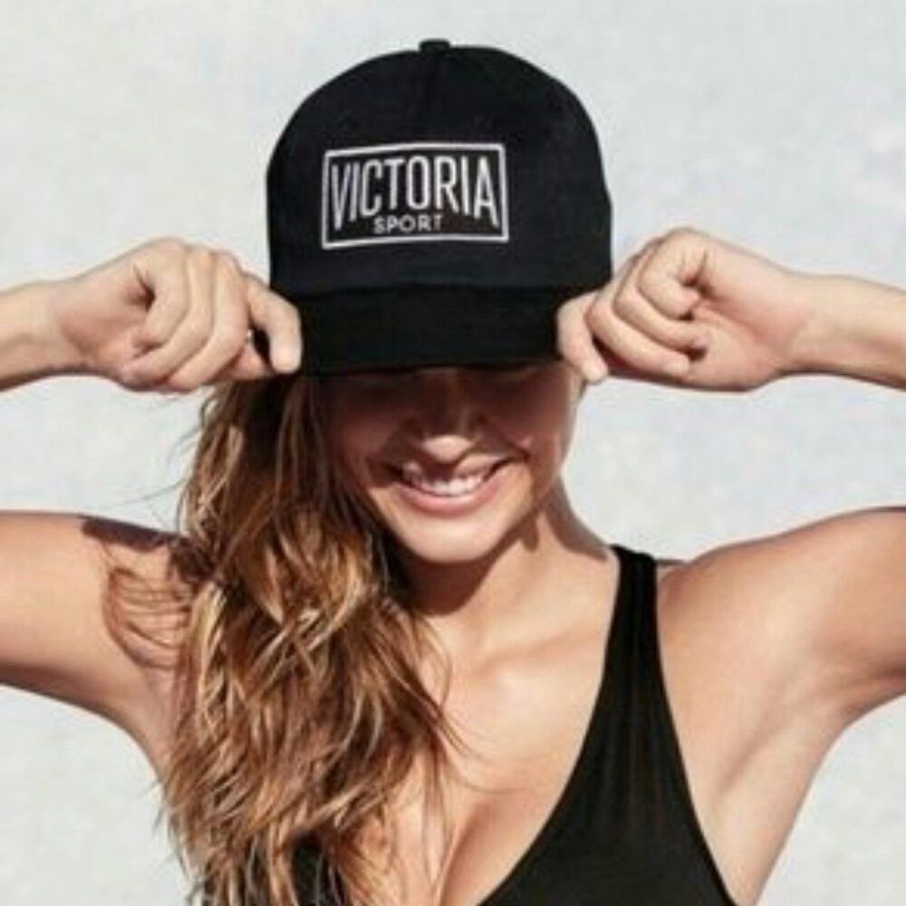 Victoria's Secret VS Sport 100% Cotton Black Adjustable Baseball Cap Hat OS